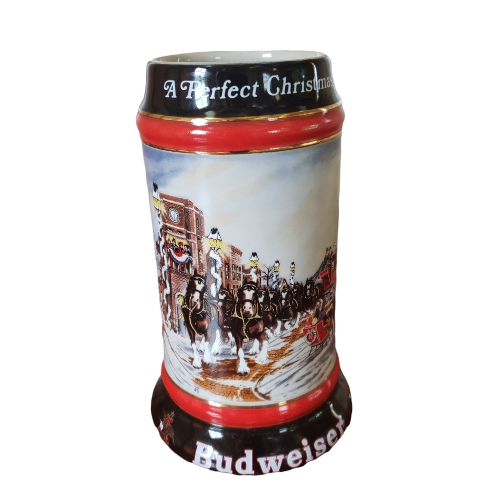 Vintage Budweiser Beer Clydesdale Horses Holiday stein by Ceramarte 1992